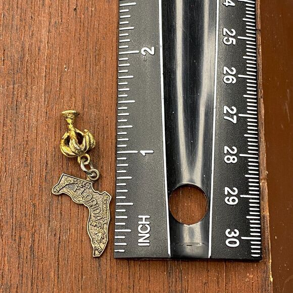 Vintage 925 Sterling Silver Florida State Map w/ Palm Tree Pendant Charm - Picture 3 of 3